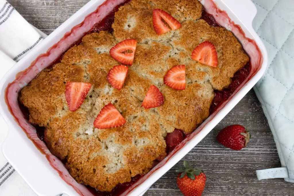 Strawberry Cobbler in Baking Dish