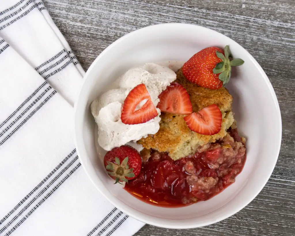 Homemade Strawberry Cobbler in a Bowl